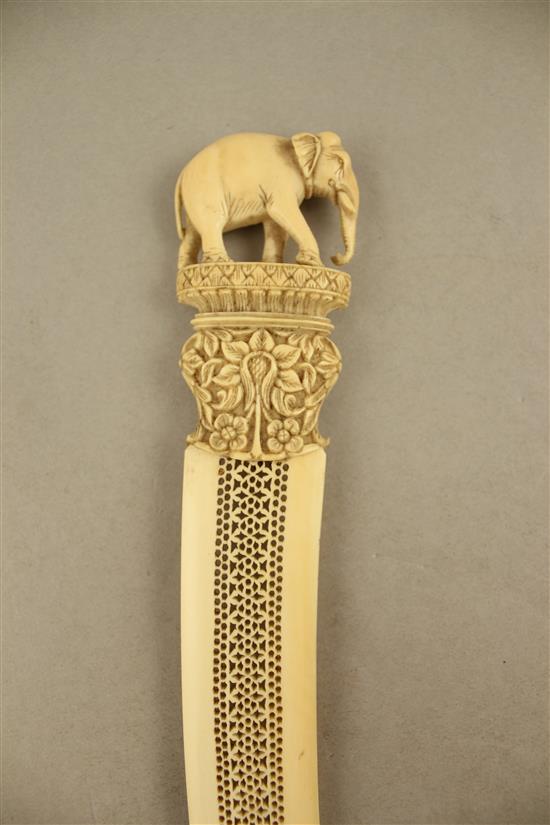 A late 19th century Indian ivory paper knife, 16.5in.